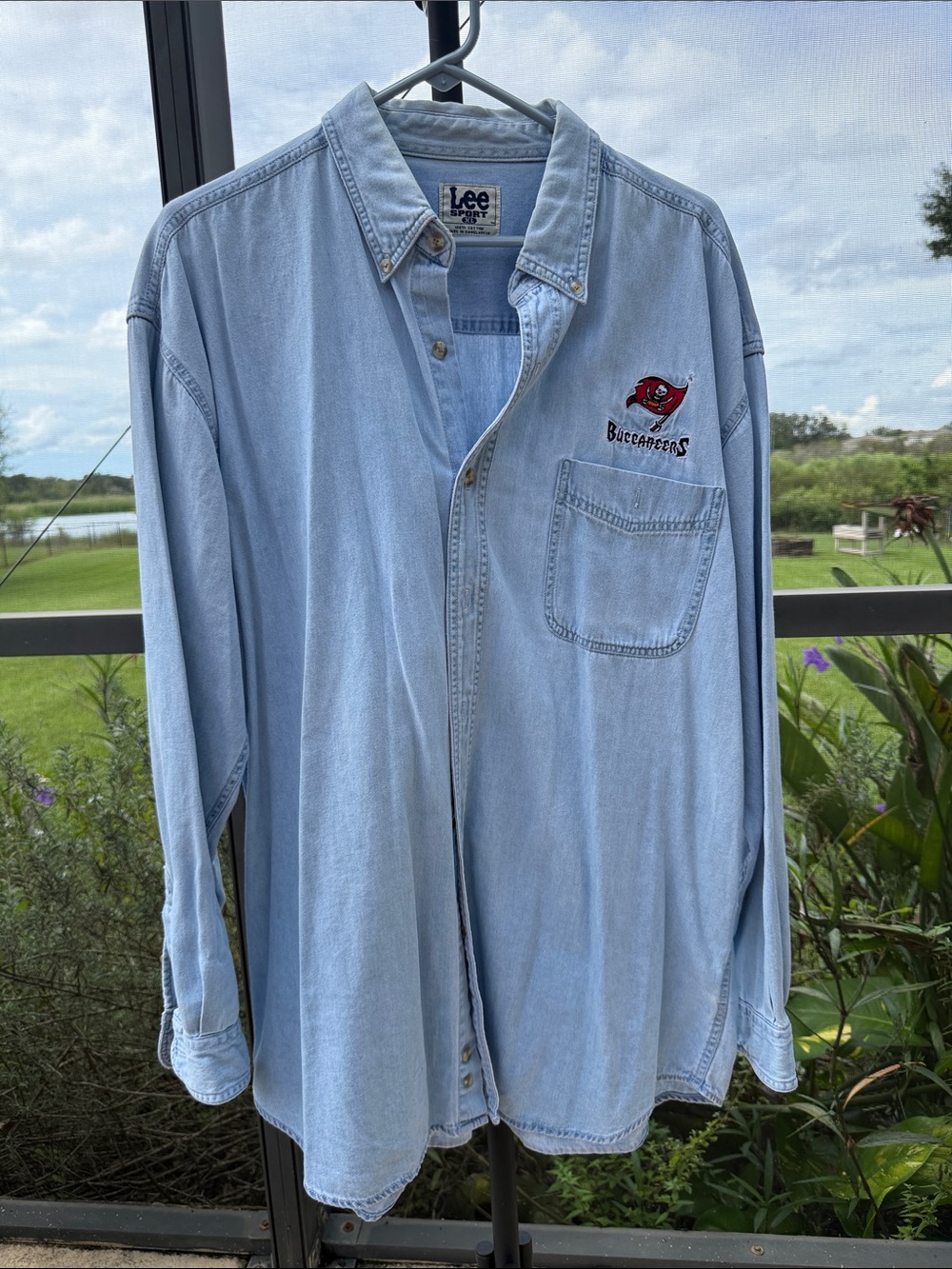 Lee Light Blue Denim Shirt Jacket with Buccaneers Patch